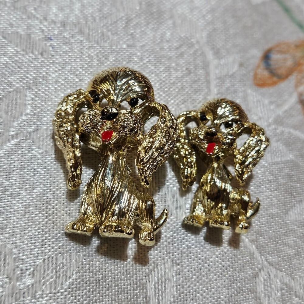 vintage dog puppy gold tone scatter pins
